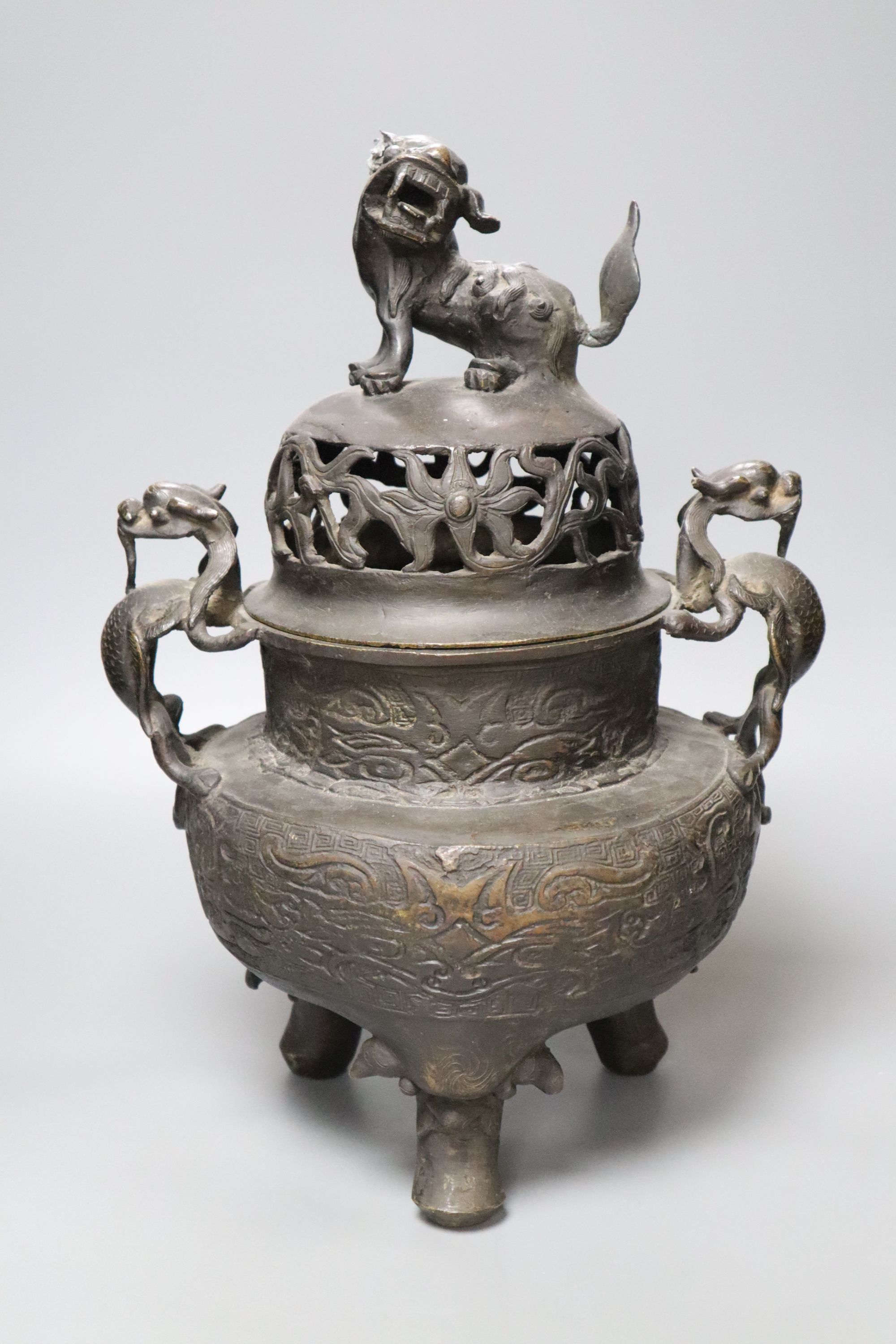 A large Chinese archaistic bronze censer, 44cm high